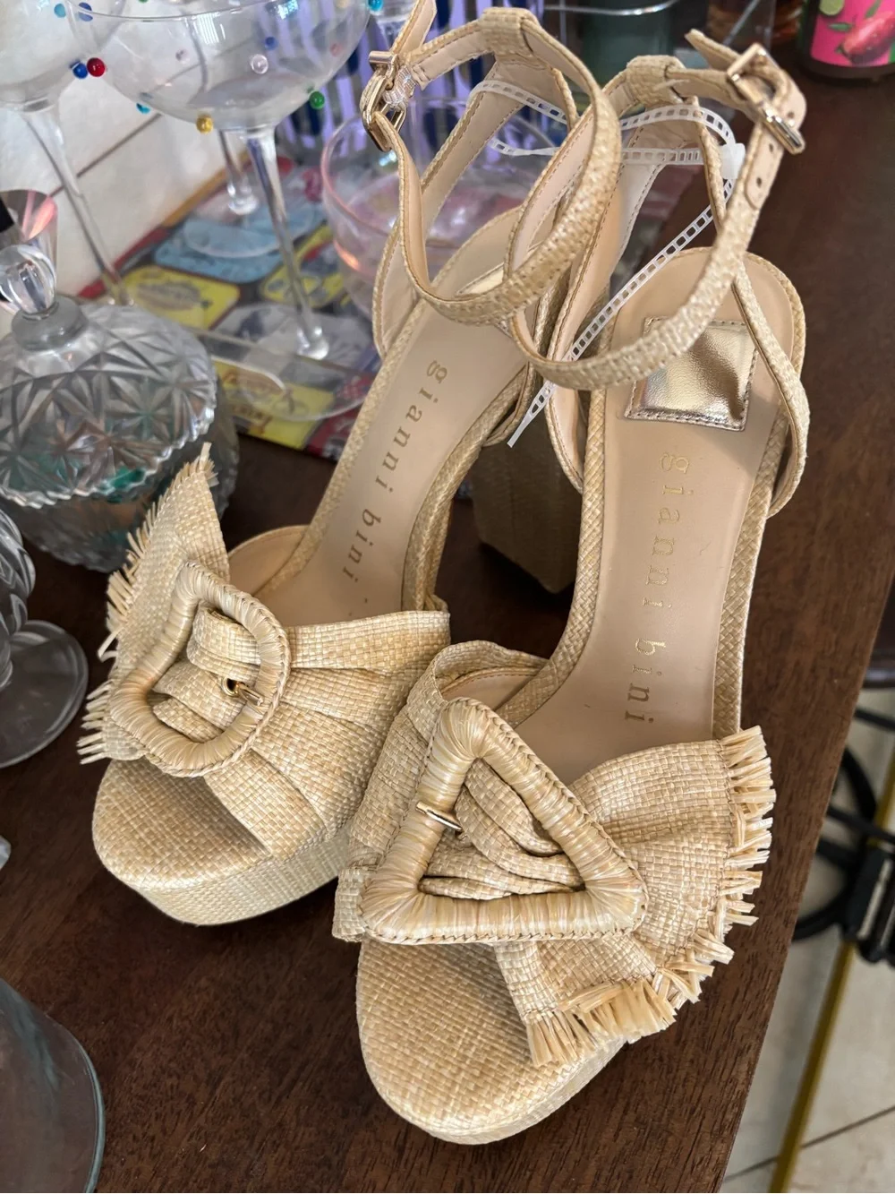 Brand New! Gianni Bini Raffia Woven Buckle Platform Sandals (Size: 9.5 & 9)
